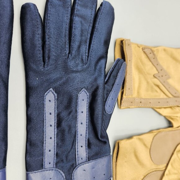 Faux Leather Gloves Black & Yellow Stretchy Lot of 2 Wrist Length Vtg - Picture 4 of 12